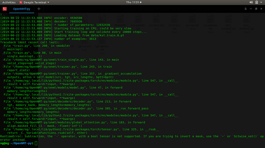 Error while training - Support - OpenNMT